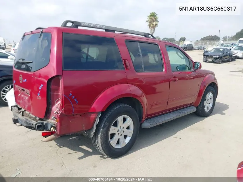 2006 Nissan Pathfinder Le VIN: 5N1AR18U36C660317 Lot: 40705494