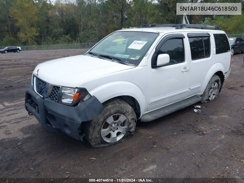 2006 Nissan Pathfinder Se VIN: 5N1AR18U46C618500 Lot: 40744518