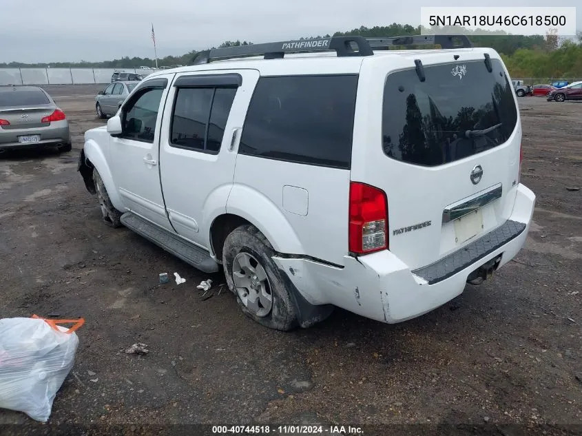 2006 Nissan Pathfinder Se VIN: 5N1AR18U46C618500 Lot: 40744518