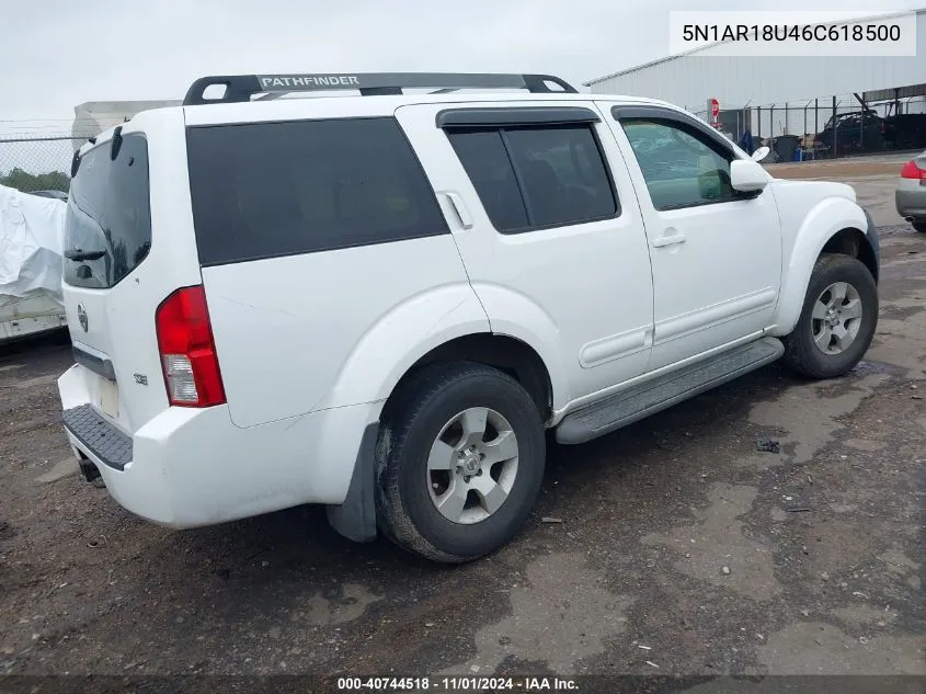 2006 Nissan Pathfinder Se VIN: 5N1AR18U46C618500 Lot: 40744518