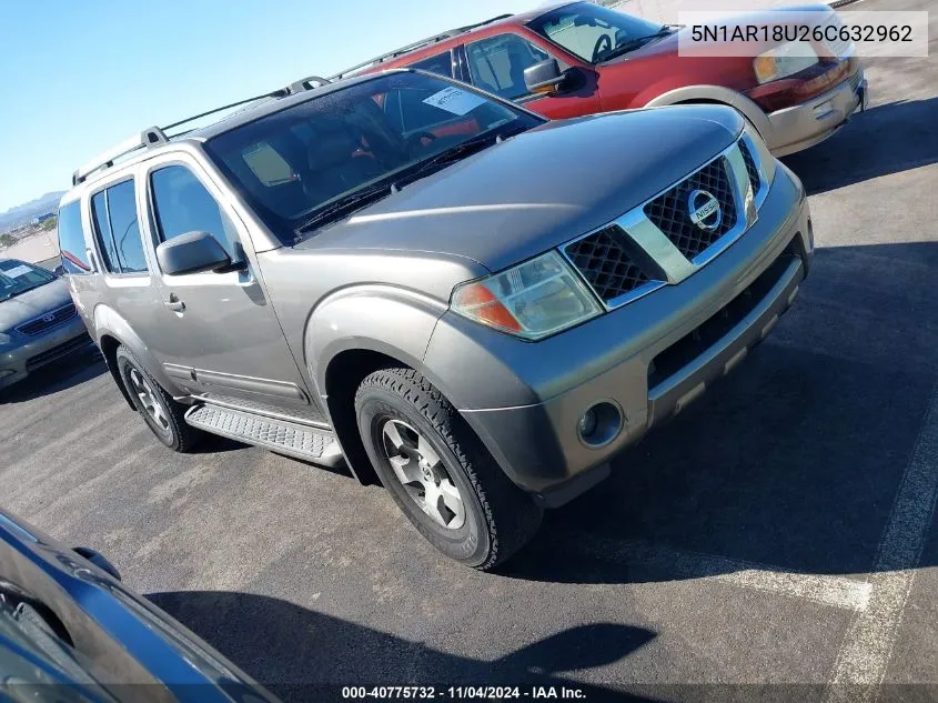 2006 Nissan Pathfinder Se VIN: 5N1AR18U26C632962 Lot: 40775732