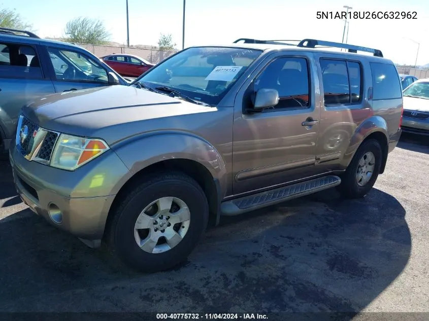 2006 Nissan Pathfinder Se VIN: 5N1AR18U26C632962 Lot: 40775732