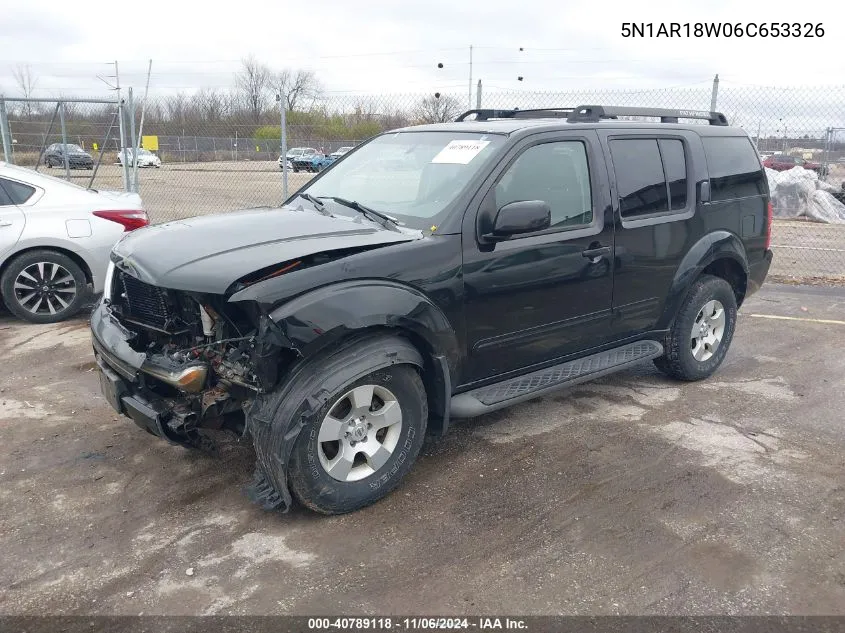 2006 Nissan Pathfinder Se VIN: 5N1AR18W06C653326 Lot: 40789118