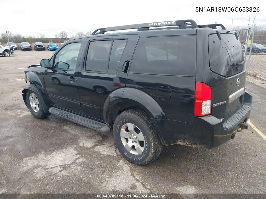 2006 Nissan Pathfinder Se VIN: 5N1AR18W06C653326 Lot: 40789118