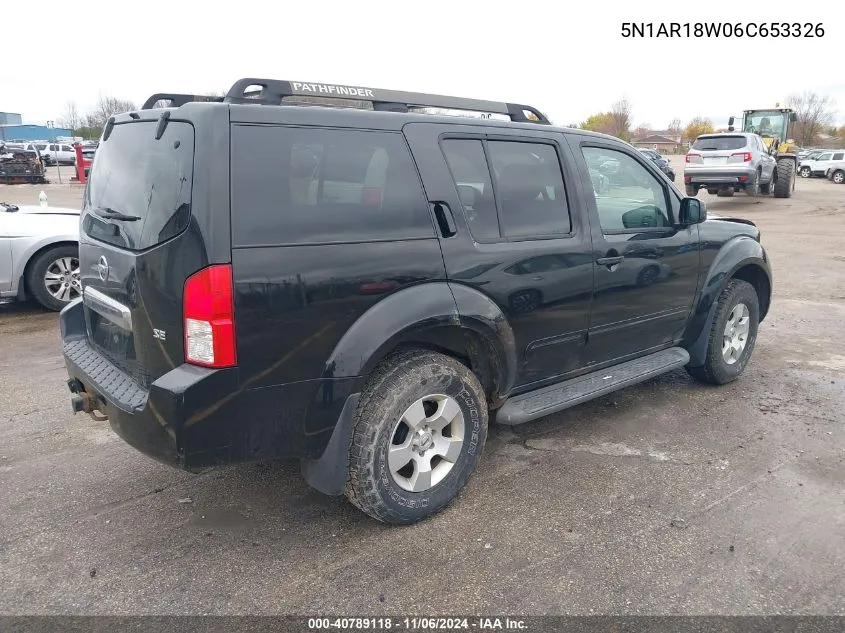 2006 Nissan Pathfinder Se VIN: 5N1AR18W06C653326 Lot: 40789118