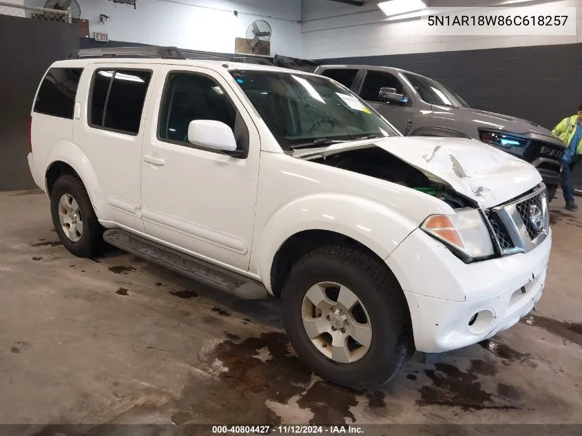 2006 Nissan Pathfinder Se VIN: 5N1AR18W86C618257 Lot: 40804427