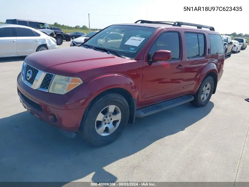 2007 Nissan Pathfinder Se VIN: 5N1AR18U97C623435 Lot: 40006306