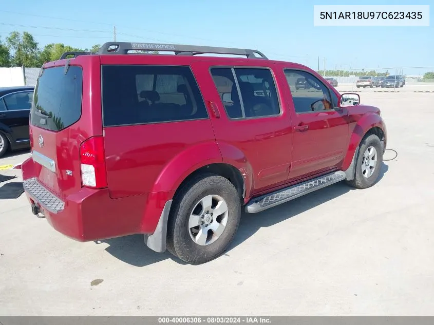 2007 Nissan Pathfinder Se VIN: 5N1AR18U97C623435 Lot: 40006306