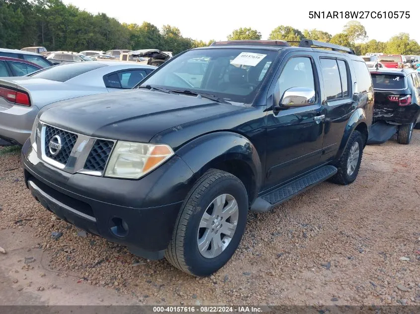 2007 Nissan Pathfinder Le VIN: 5N1AR18W27C610575 Lot: 40157616