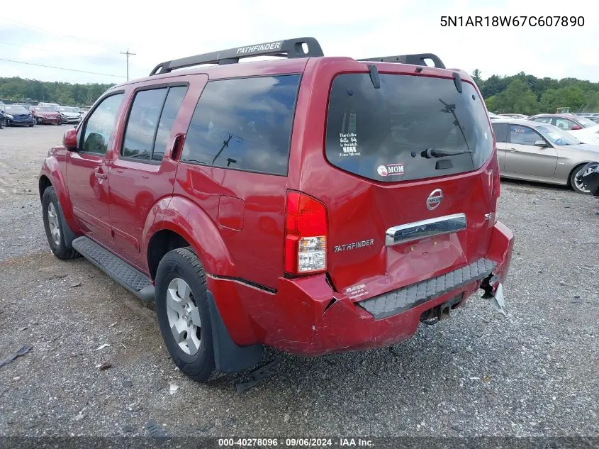 2007 Nissan Pathfinder Se VIN: 5N1AR18W67C607890 Lot: 40278096