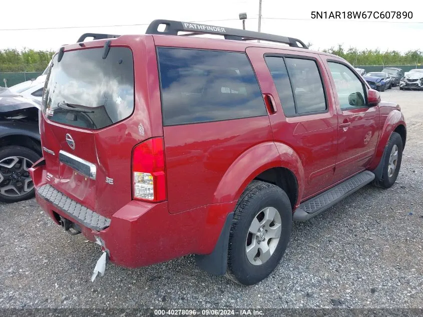 2007 Nissan Pathfinder Se VIN: 5N1AR18W67C607890 Lot: 40278096