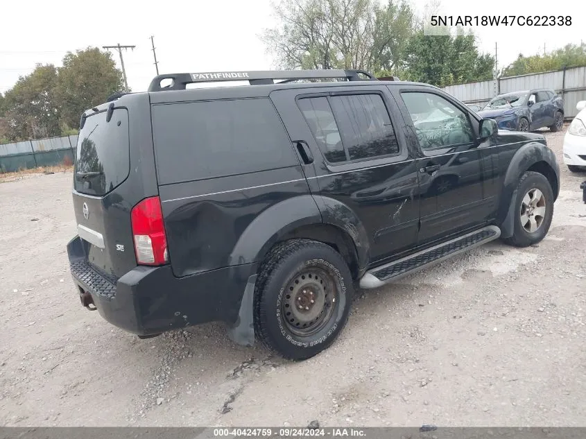 2007 Nissan Pathfinder Se VIN: 5N1AR18W47C622338 Lot: 40424759