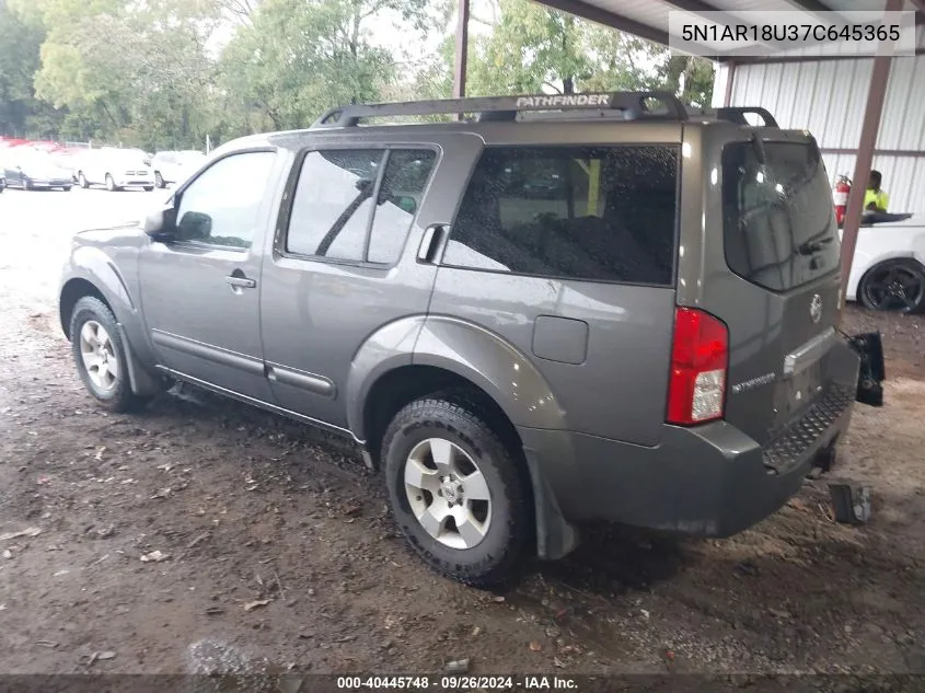 2007 Nissan Pathfinder S VIN: 5N1AR18U37C645365 Lot: 40445748