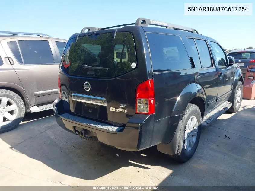 2007 Nissan Pathfinder Le VIN: 5N1AR18U87C617254 Lot: 40512823