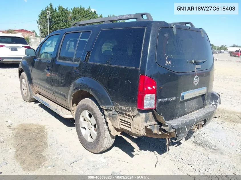 2007 Nissan Pathfinder Le/Se/Xe VIN: 5N1AR18W27C618403 Lot: 40559823