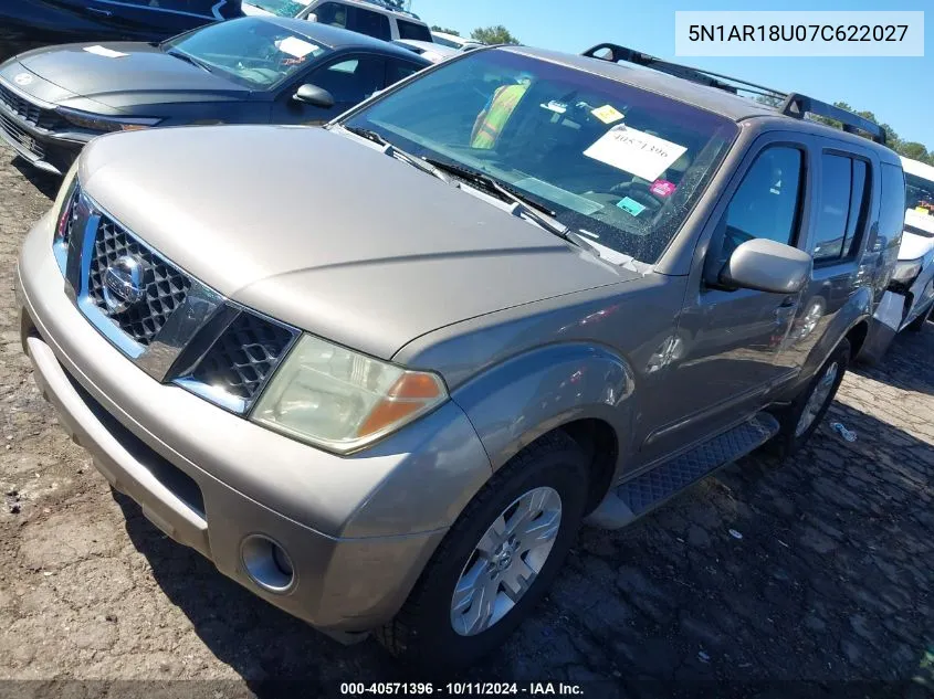 2007 Nissan Pathfinder Le VIN: 5N1AR18U07C622027 Lot: 40571396