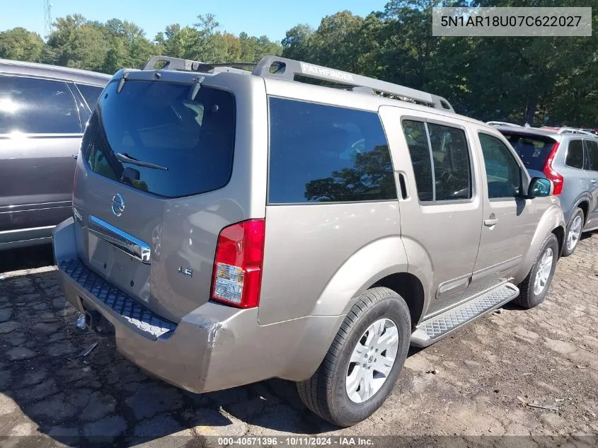 2007 Nissan Pathfinder Le VIN: 5N1AR18U07C622027 Lot: 40571396