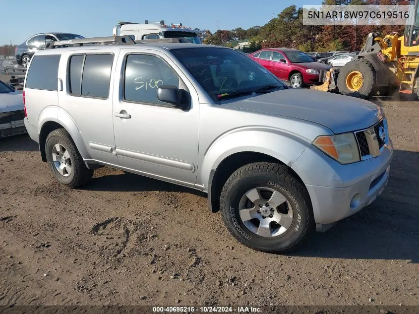 2007 Nissan Pathfinder S VIN: 5N1AR18W97C619516 Lot: 40695215