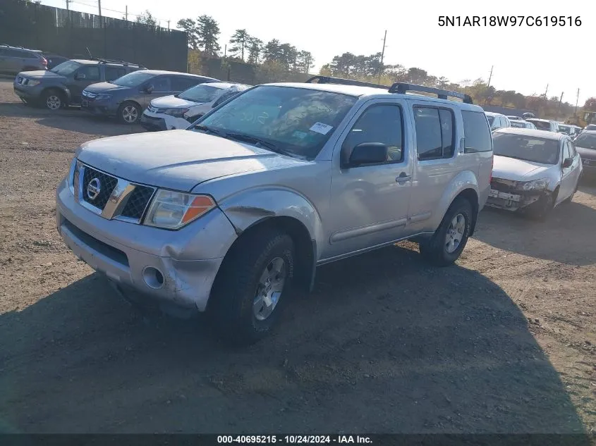 2007 Nissan Pathfinder S VIN: 5N1AR18W97C619516 Lot: 40695215