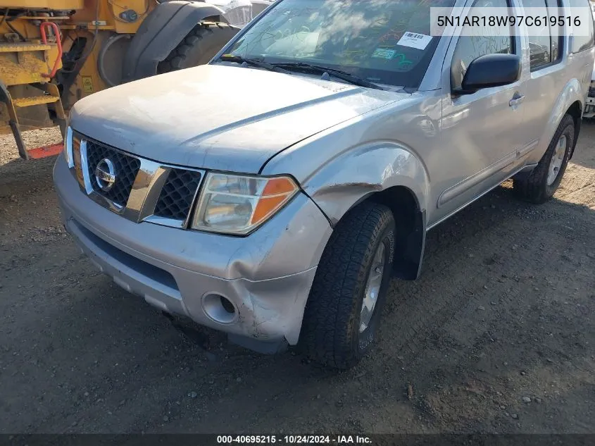 2007 Nissan Pathfinder S VIN: 5N1AR18W97C619516 Lot: 40695215