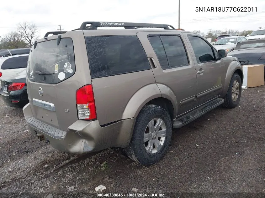 2007 Nissan Pathfinder Le VIN: 5N1AR18U77C622011 Lot: 40739845