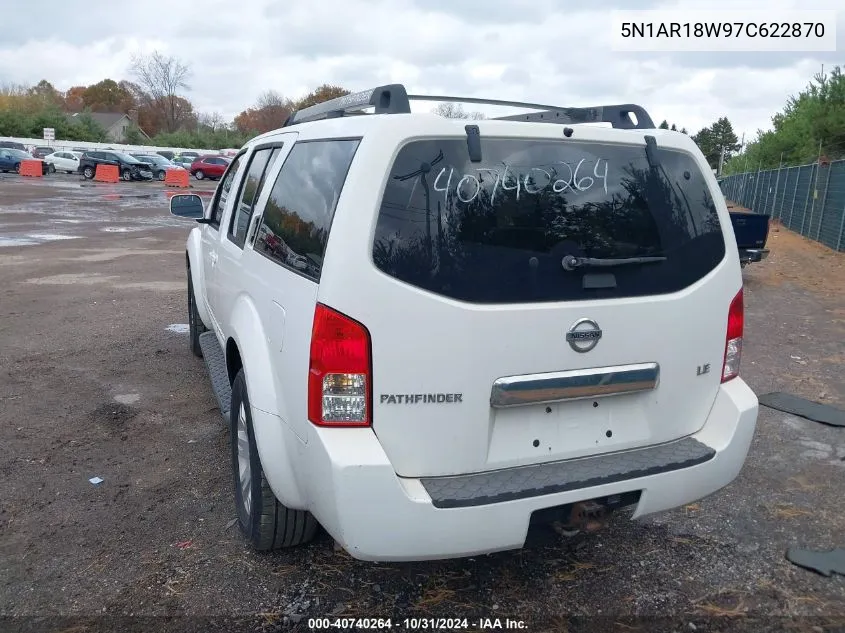 2007 Nissan Pathfinder Le VIN: 5N1AR18W97C622870 Lot: 40740264