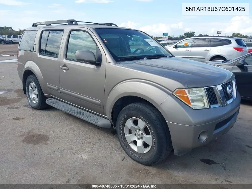 2007 Nissan Pathfinder Se VIN: 5N1AR18U67C601425 Lot: 40748585