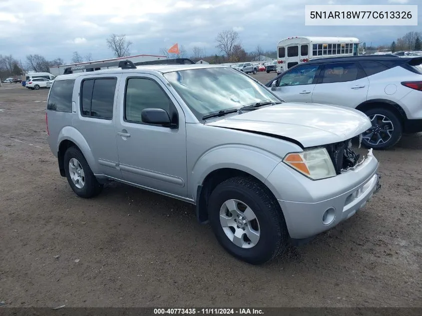 2007 Nissan Pathfinder S VIN: 5N1AR18W77C613326 Lot: 40773435