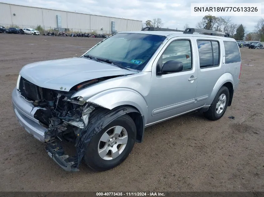 2007 Nissan Pathfinder S VIN: 5N1AR18W77C613326 Lot: 40773435