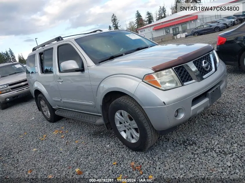 2007 Nissan Pathfinder Le VIN: 5N1AR18W47C634800 Lot: 40792251