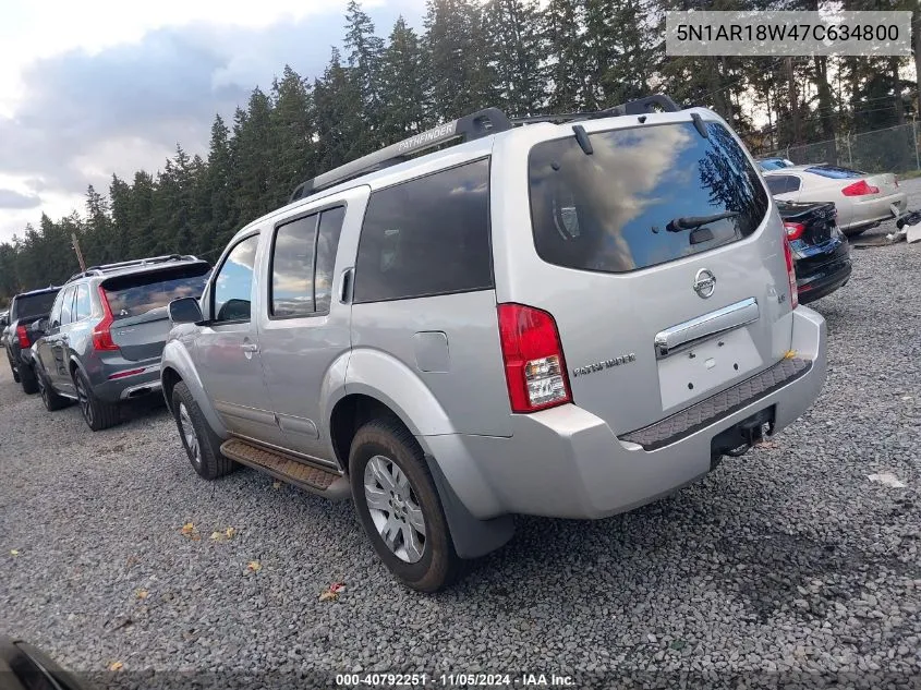 2007 Nissan Pathfinder Le VIN: 5N1AR18W47C634800 Lot: 40792251