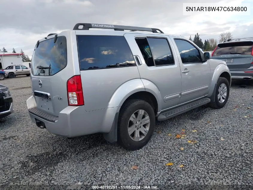 2007 Nissan Pathfinder Le VIN: 5N1AR18W47C634800 Lot: 40792251