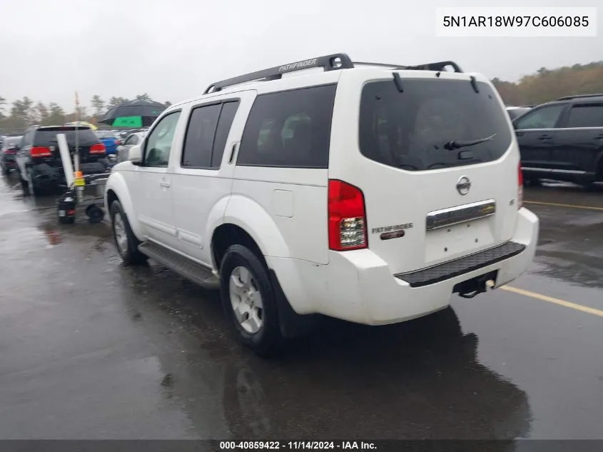 2007 Nissan Pathfinder Se VIN: 5N1AR18W97C606085 Lot: 40859422