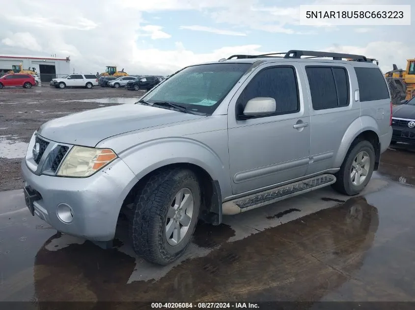 2008 Nissan Pathfinder Se VIN: 5N1AR18U58C663223 Lot: 40206084