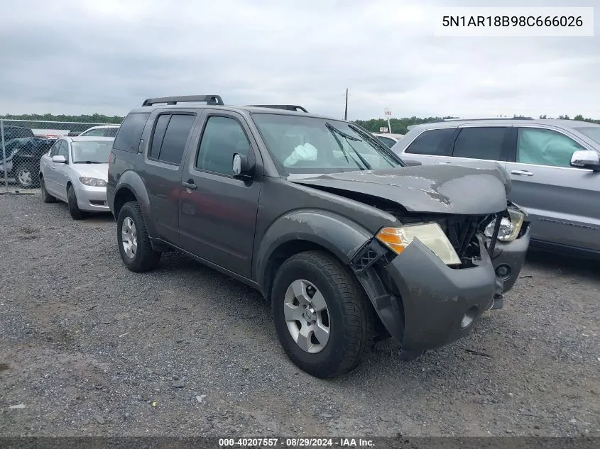 2008 Nissan Pathfinder S VIN: 5N1AR18B98C666026 Lot: 40207557