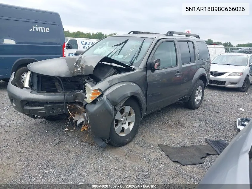 2008 Nissan Pathfinder S VIN: 5N1AR18B98C666026 Lot: 40207557