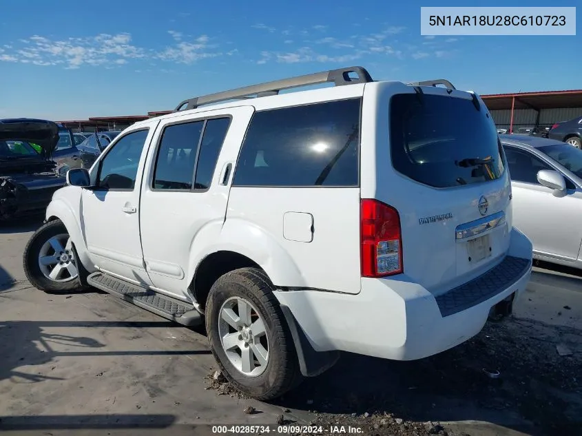 2008 Nissan Pathfinder Se VIN: 5N1AR18U28C610723 Lot: 40285734