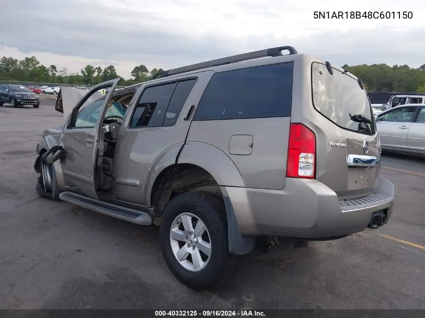 2008 Nissan Pathfinder S/Le/Se VIN: 5N1AR18B48C601150 Lot: 40332125