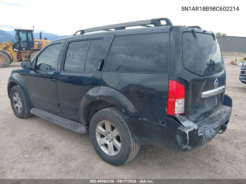 2008 Nissan Pathfinder Se VIN: 5N1AR18B98C602214 Lot: 40360336