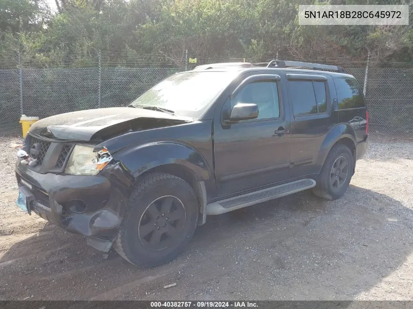 2008 Nissan Pathfinder Se VIN: 5N1AR18B28C645972 Lot: 40382757