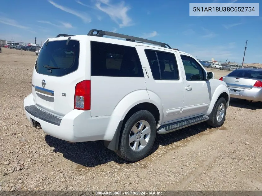 2008 Nissan Pathfinder Se VIN: 5N1AR18U38C652754 Lot: 40393863