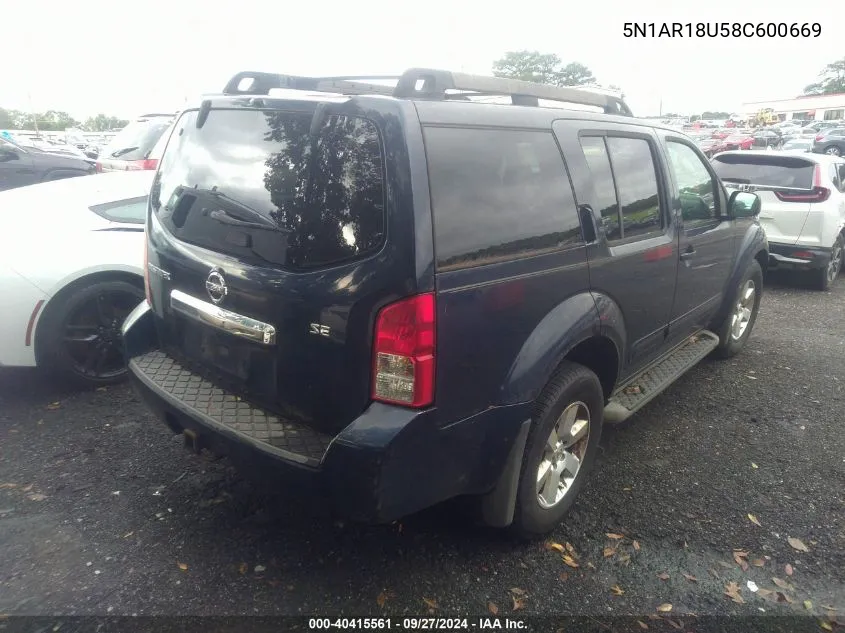 5N1AR18U58C600669 2008 Nissan Pathfinder Se