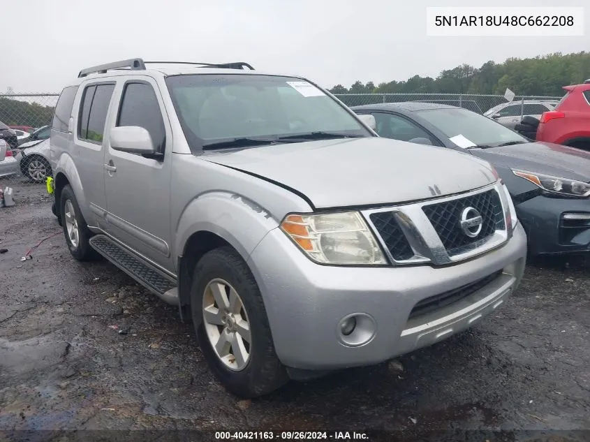 2008 Nissan Pathfinder Se VIN: 5N1AR18U48C662208 Lot: 40421163