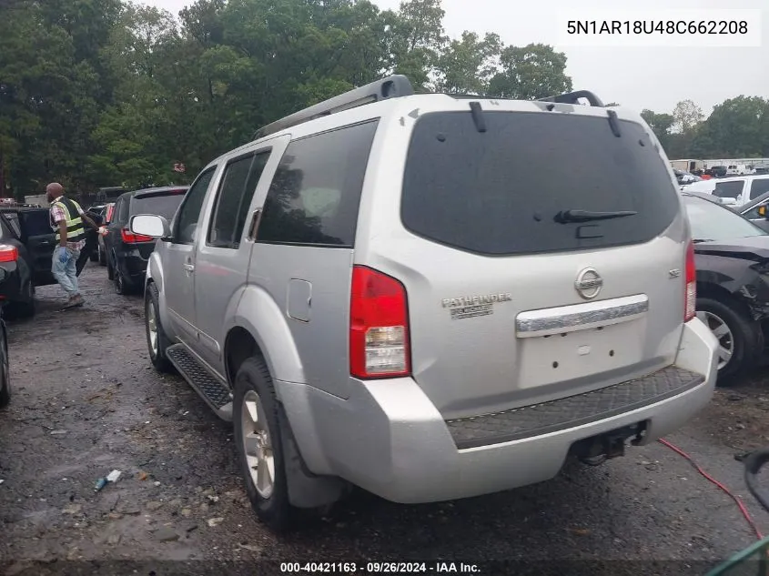 2008 Nissan Pathfinder Se VIN: 5N1AR18U48C662208 Lot: 40421163