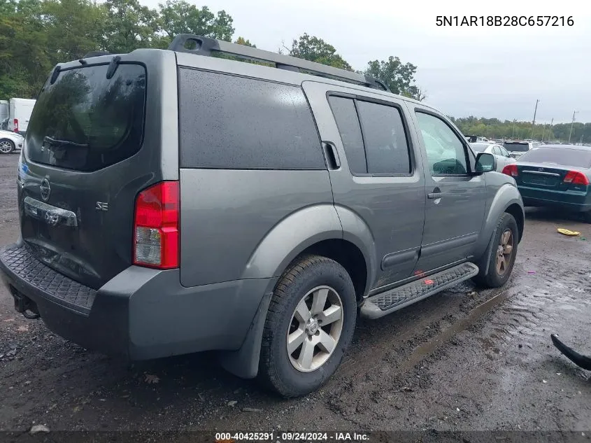 2008 Nissan Pathfinder Le/S/Se/Se Off-Road VIN: 5N1AR18B28C657216 Lot: 40425291