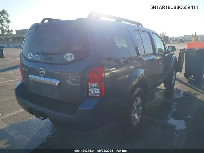 2008 Nissan Pathfinder S VIN: 5N1AR18U88C659411 Lot: 40428534