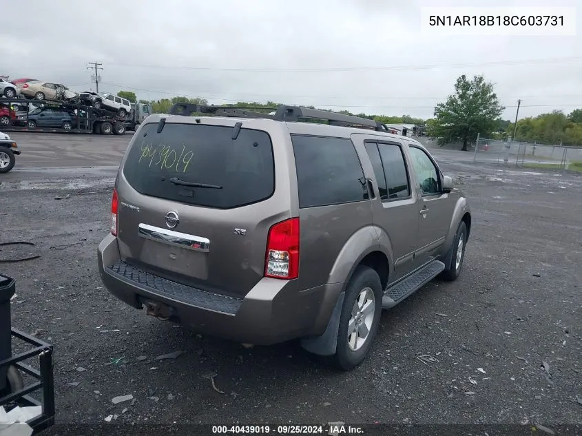 2008 Nissan Pathfinder Se VIN: 5N1AR18B18C603731 Lot: 40439019