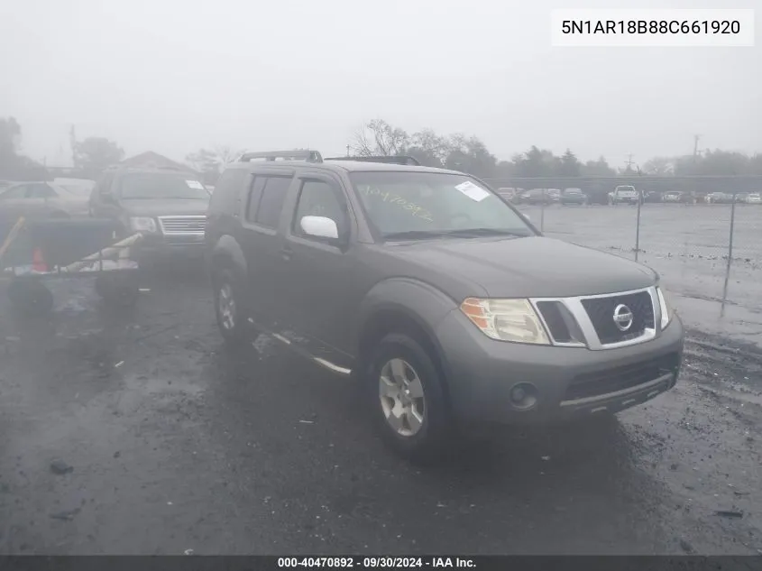 2008 Nissan Pathfinder S/Le/Se VIN: 5N1AR18B88C661920 Lot: 40470892