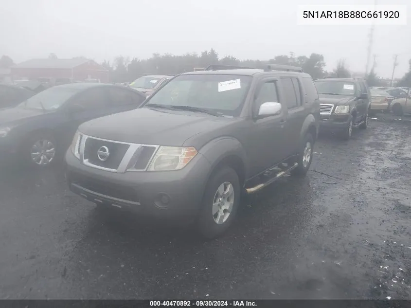 2008 Nissan Pathfinder S/Le/Se VIN: 5N1AR18B88C661920 Lot: 40470892