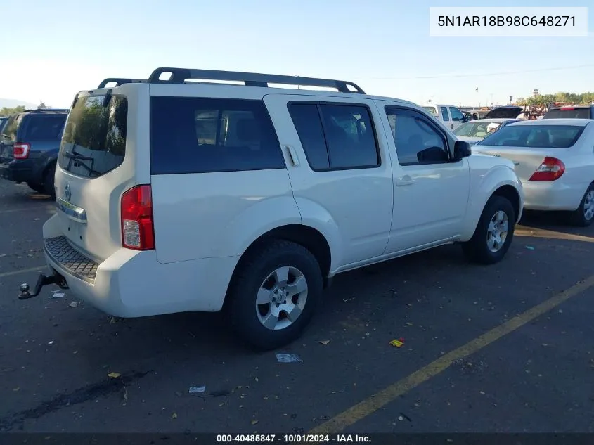 2008 Nissan Pathfinder S VIN: 5N1AR18B98C648271 Lot: 40485847